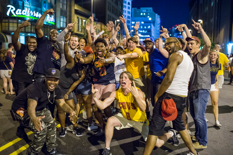 Cleveland Cavaliers fans celebrate in the streets of Cleveland after the Cavaliers defeated the Golden State Warriors to win the NBA Finals June 19, 2016. (Angelo Merendino/Getty Images)